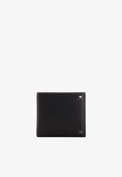 Valentino Garavani Rockstud Bi-fold Leather Wallet In Black