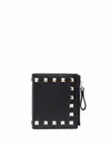 Valentino Rockstud Leather Flap French Wallet In Black