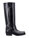 Valentino Rockstud Biker Knee-high Leather Boots In Black