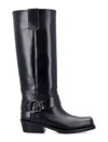 Valentino Rockstud Biker Knee-high Leather Boots In Black