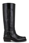 Valentino Rockstud Biker Knee-high Leather Boots In Nero