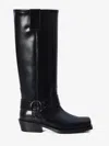 Valentino Rockstud Biker Knee-high Leather Boots In Black