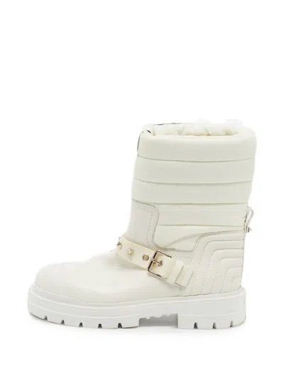 Pre-owned Valentino Garavani Rockstud Biker Boots In Neutral