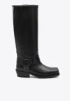 Valentino Rockstud Biker Knee-high Leather Boots In Black