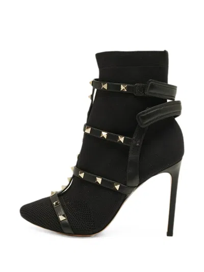 Pre-owned Valentino Garavani Rockstud Bodytech Ankle Boots In Black