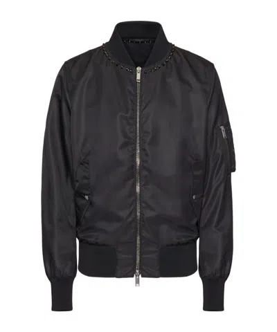 VALENTINO VALENTINO STUD DETAILED ZIP-UP BOMBER JACKET