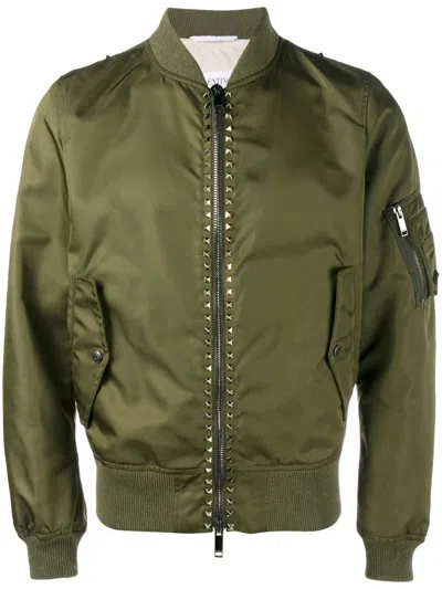 Valentino Rockstud Bomber Jacket In Green