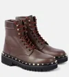 Valentino Rockstud Bootie Leather Combat Boots In Brown