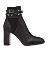 Valentino Rockstud Buckle-wrap Ankle Booties In Black