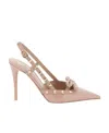 Valentino Rockstud Bow Slingback Pumps In Nude