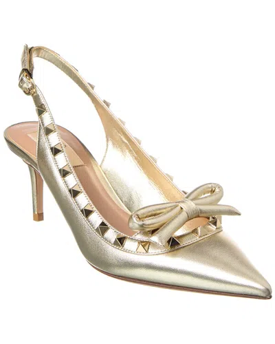 Valentino Garavani Valentino Rockstud Bow 60 Leather Slingback Pump In Grey