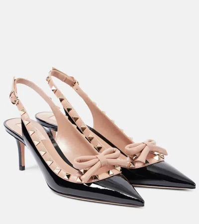 VALENTINO GARAVANI ROCKSTUD 60 PATENT LEATHER SLINGBACK PUMPS