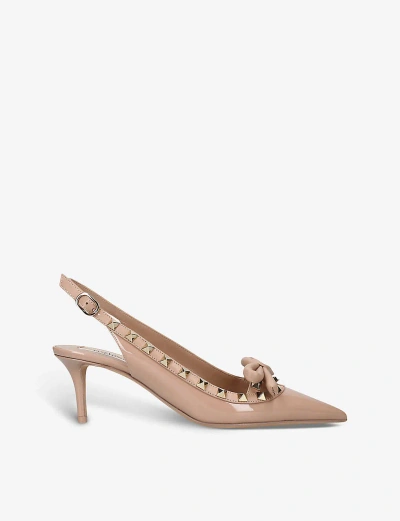 Valentino Garavani Rockstud Bow 60 Pointed-toe Leather Slingback Courts In Blush