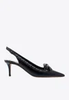 Valentino Garavani Rockstud Bow Slingback Pump In Patent Leather With Matching Studs 60mm Woman Blac In Black