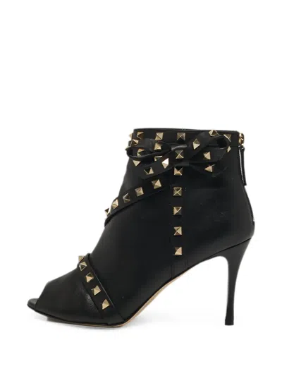 Pre-owned Valentino Garavani Rockstud Bow Ankle Boots In Black