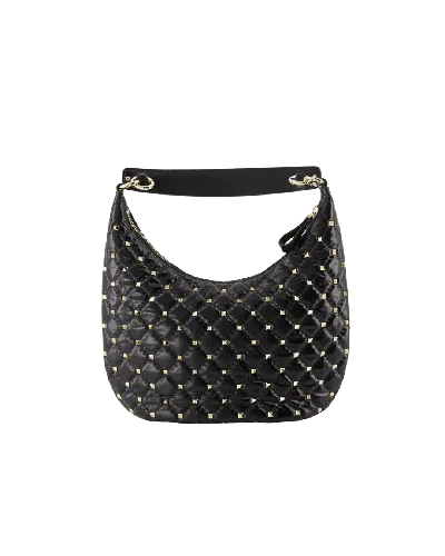 Pre-owned Valentino Garavani Rockstud Bow Double Zip Wristlet Clutch Leather Leather Bag () In Black