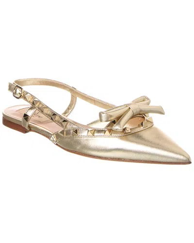 Valentino Garavani Valentino Rockstud Bow Leather Slingback Ballerina Flat In Grey