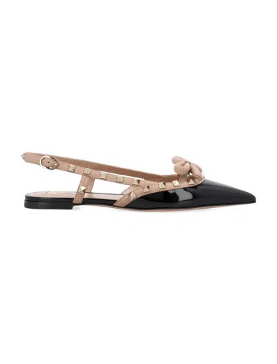 Valentino Garavani Women's Rockstud Bow Slingback Ballerina In Beige