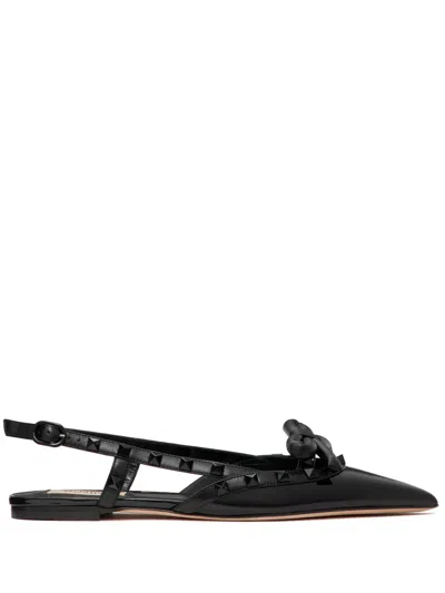 Valentino Garavani Valentino Rockstud Patent Slingback Flat In Black