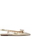 Valentino Rockstud Bow Leather Slingback Ballerina Flat In Gold
