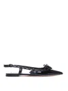 Valentino Rockstud Bow Slingback Ballerina In Patent Leather With Tone-on-tone Studs In Negro