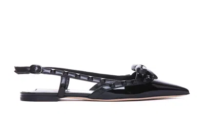 Valentino Garavani Rockstud Bow Slingback Ballets In Nero