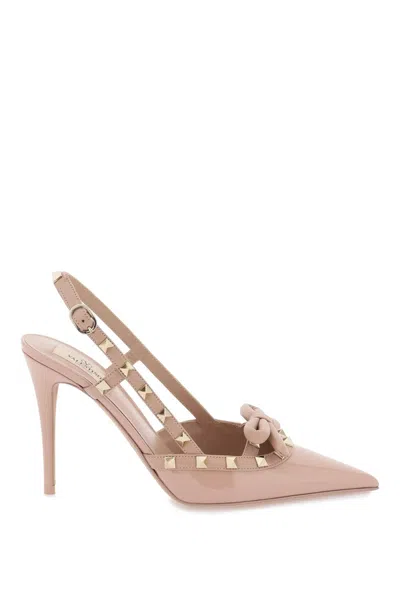 Valentino Garavani Rockstud Bow Slingback Pumps In Beige