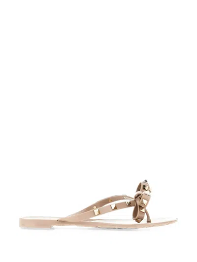 Valentino Garavani Mini Bow Sandals With Platinum-finish Studs In Neutral