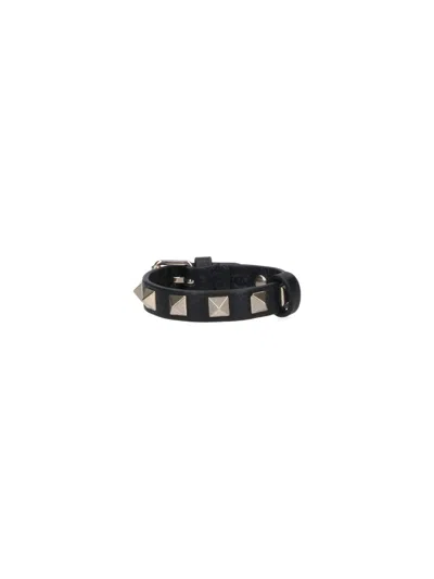 Valentino Garavani Rockstud Calfskin Double-strap Bracelet Woman Black Uni