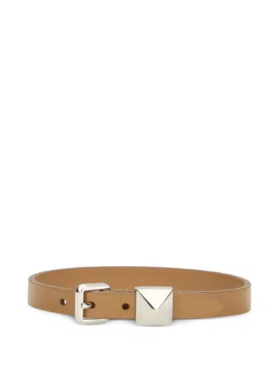 Valentino Garavani Leather Bracelet With A Single Rockstud In Brown