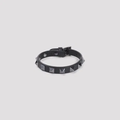 Valentino Garavani Leather Studded Bracelet Rockstud In No Nero