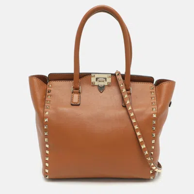 Pre-owned Valentino Garavani Rockstud Brown Leather Tote