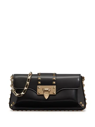 Valentino Garavani Rockstud Leather Shoulder Bag In Black