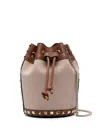 Valentino Two-tone Canvas Rockstud Bucket Bag In Brown
