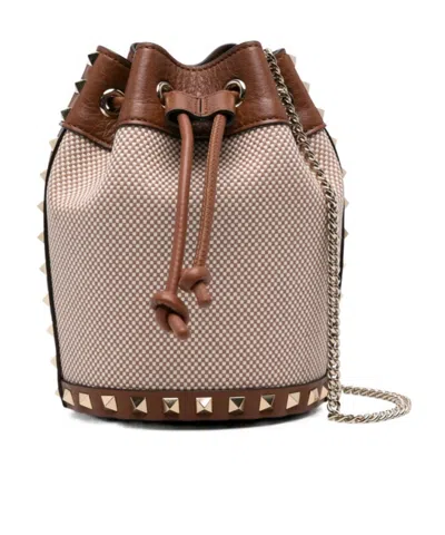Valentino Garavani Rockstud Bucket Bag In Brown