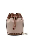 Valentino Two-tone Canvas Rockstud Bucket Bag In Brown
