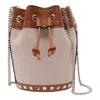 Valentino Two-tone Canvas Rockstud Bucket Bag In Brown