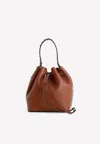 Valentino Rockstud Drawstring Leather Bucket Bag In Brown