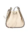 Valentino Garavani Rockstud Grainy Calfskin Bucket Bag Woman Light Ivory Uni In Beige