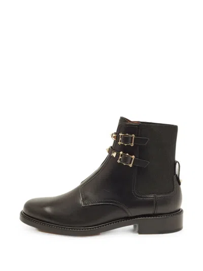 Pre-owned Valentino Garavani Rockstud Buckle Ankle Boots In Black