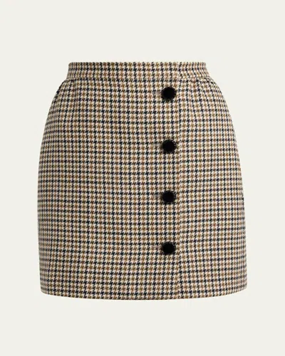 VALENTINO ROCKSTUD BUTTON-FRONT HOUNDSTOOTH MINI SKIRT