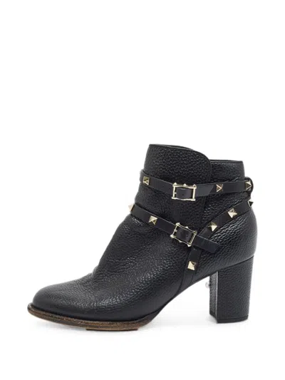 Pre-owned Valentino Garavani Rockstud Cage Ankle Boots In Black