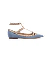 Valentino Rockstud Cage Ballerina Shoes In Blue
