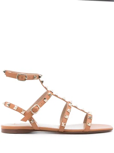 Valentino Garavani Rockstud Cage-design Sandals In Brown