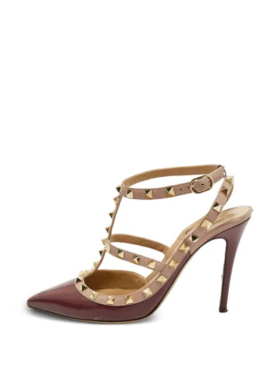 Pre-owned Valentino Garavani Rockstud Cage Pumps In Red