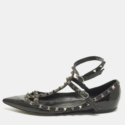 Pre-owned Valentino Garavani Rockstud Cage Size 40 Black Patent And Leather Ballet Flats