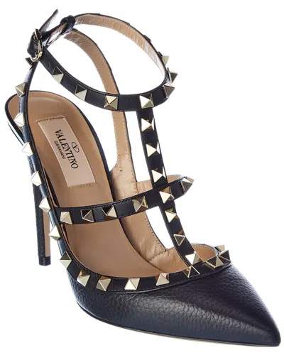 Valentino Garavani Rockstud Ankle Strap Calfskin Leather Pump With Tonal Studs 100 Mm In Black