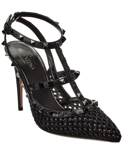 Valentino Garavani Valentino Rockstud Caged 100 Leather & Mesh Pump In Black