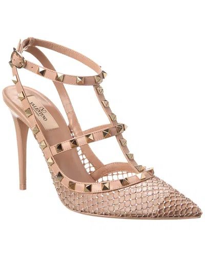 Valentino Garavani Rockstud Mesh Pump With Crystals And Straps 100mm Woman Rose Cannelle 40