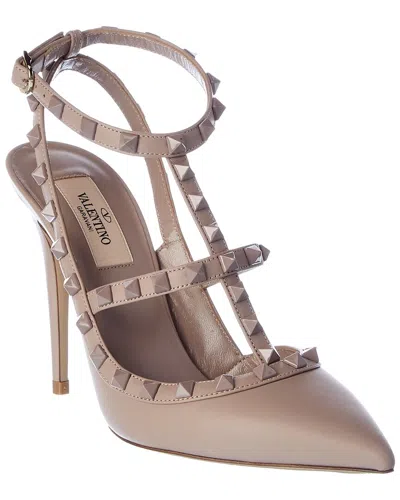 Valentino Garavani Valentino Rockstud Caged 100 Leather Pump In Brown